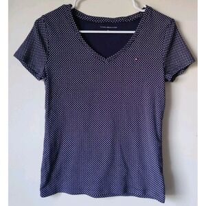 Tommy Hilfiger Women's Short‎ Sleeve Polka Dot Shirt Navy Blue/White Size Small